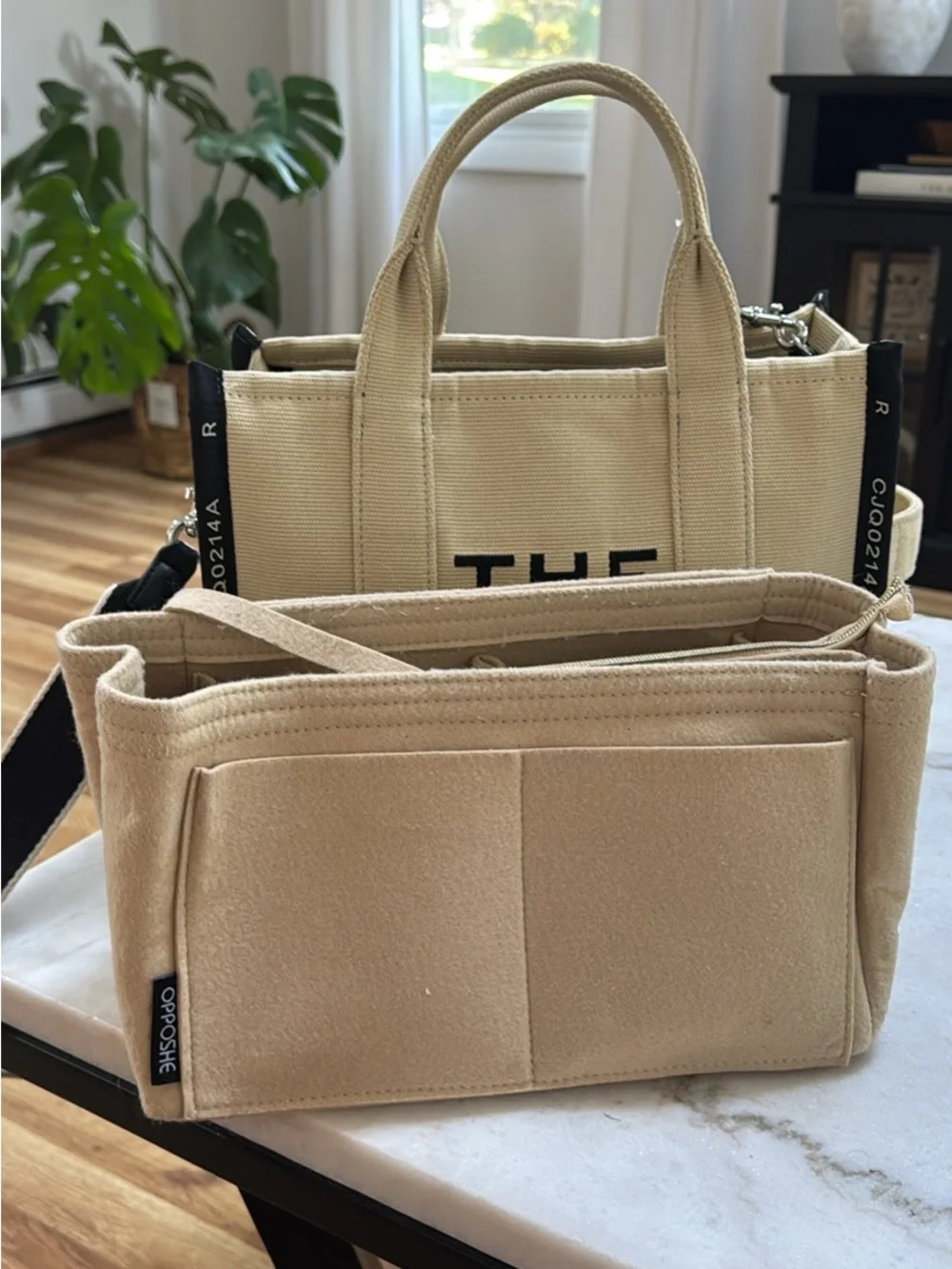 Marc Jacobs Beige Canvas Jacquard Tote with Black Strap